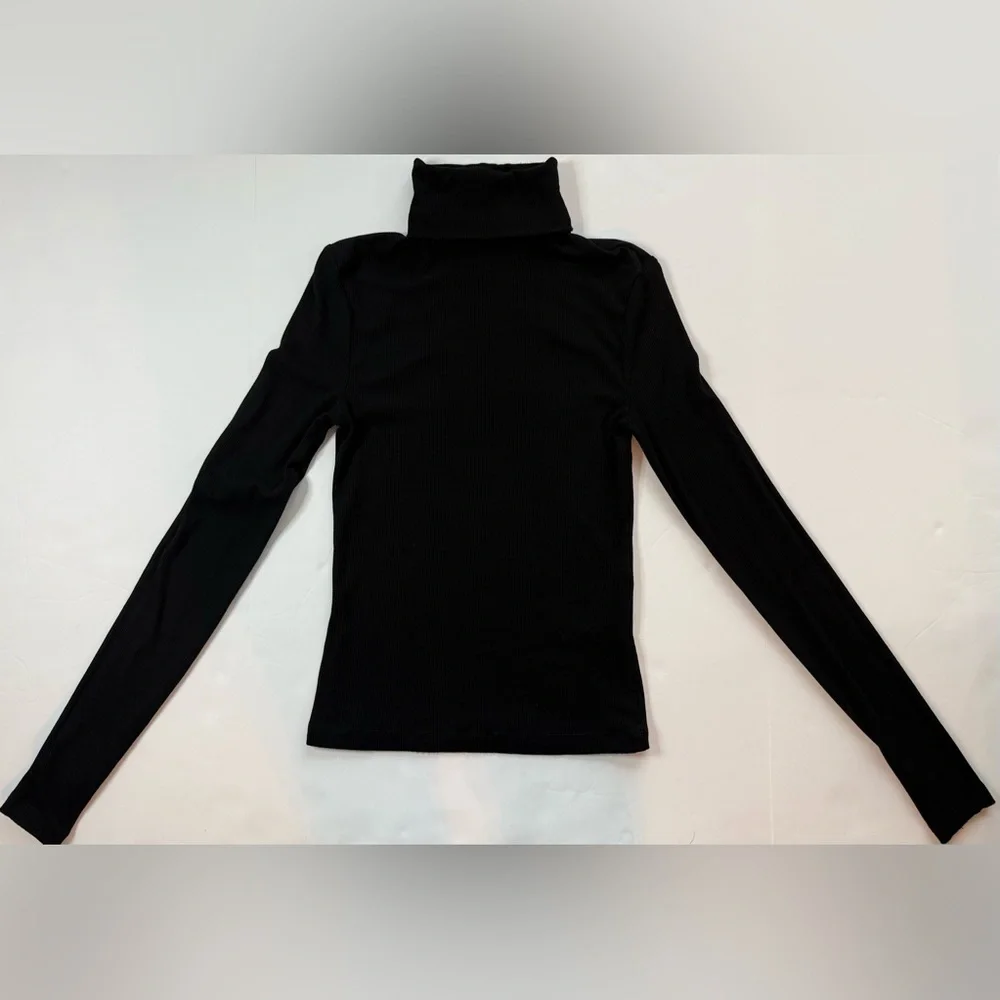 H&M Ribbed Turtleneck Shirt Fitted Viscose Long Sleeves Black Size S